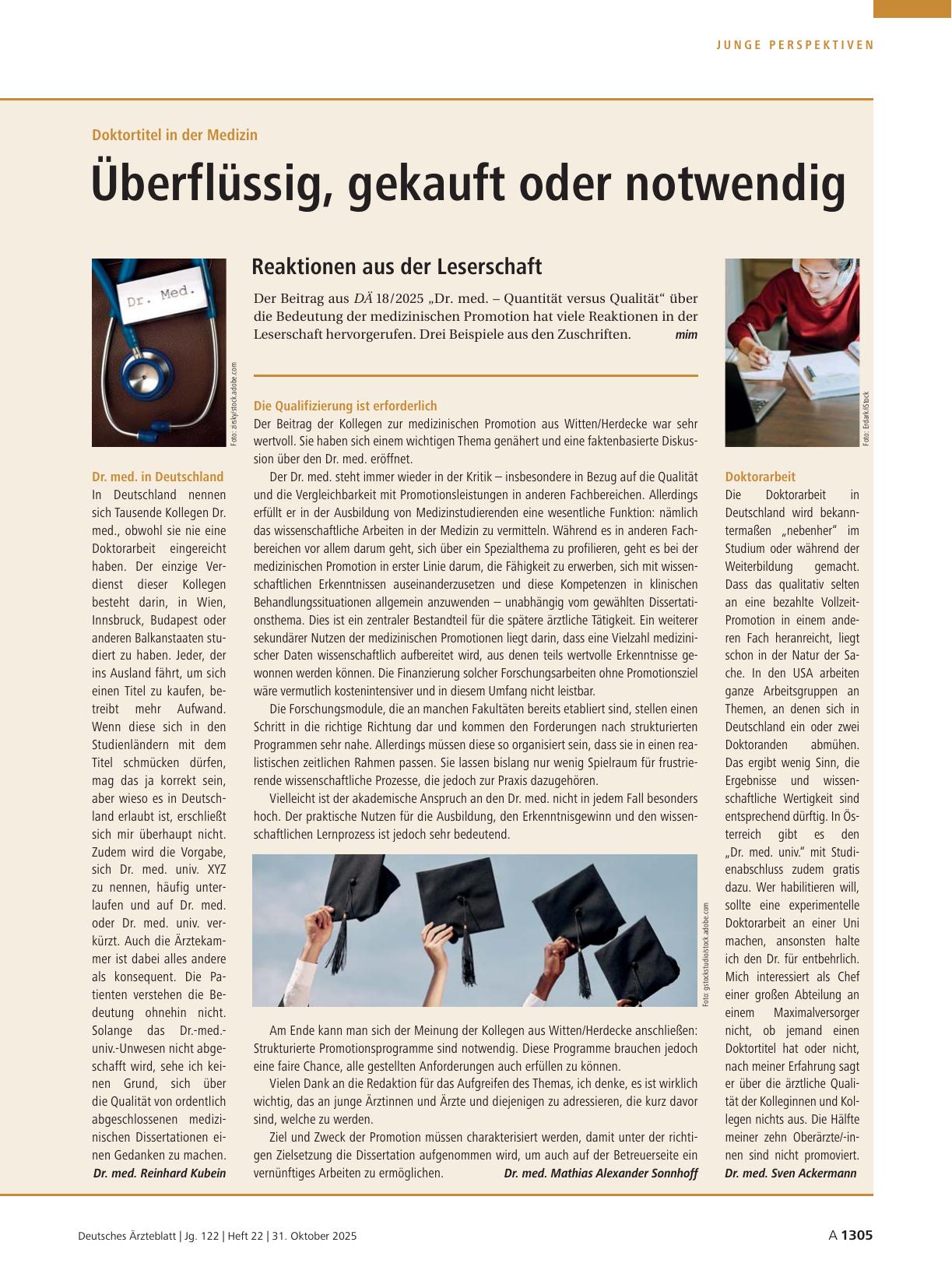Vorschauseite 1: Doktortitel in der Medizin: Überflüssig, gekauft oder notwendig