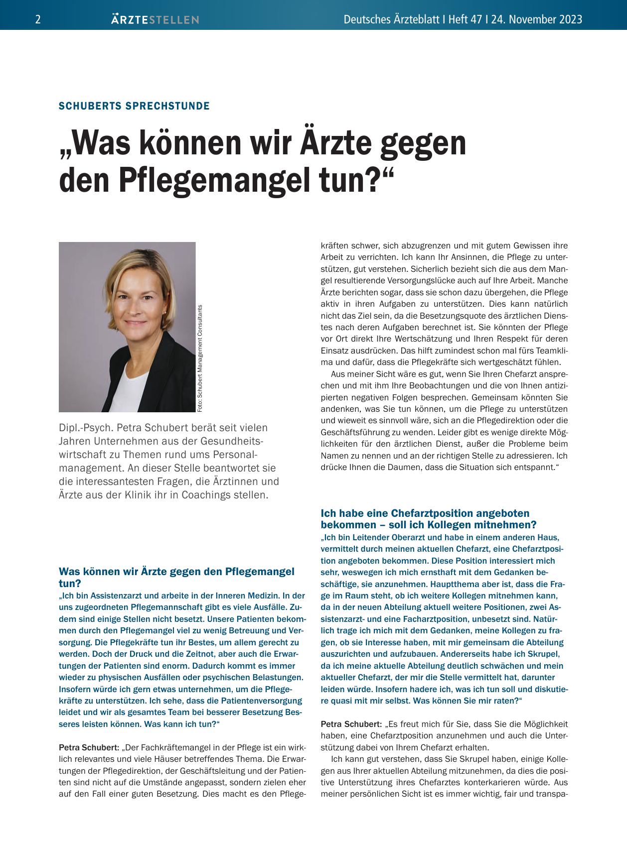 Vorschauseite 1: Schuberts Sprechstunde: „Was können wir Ärzte gegen den Pflegemangel tun? “