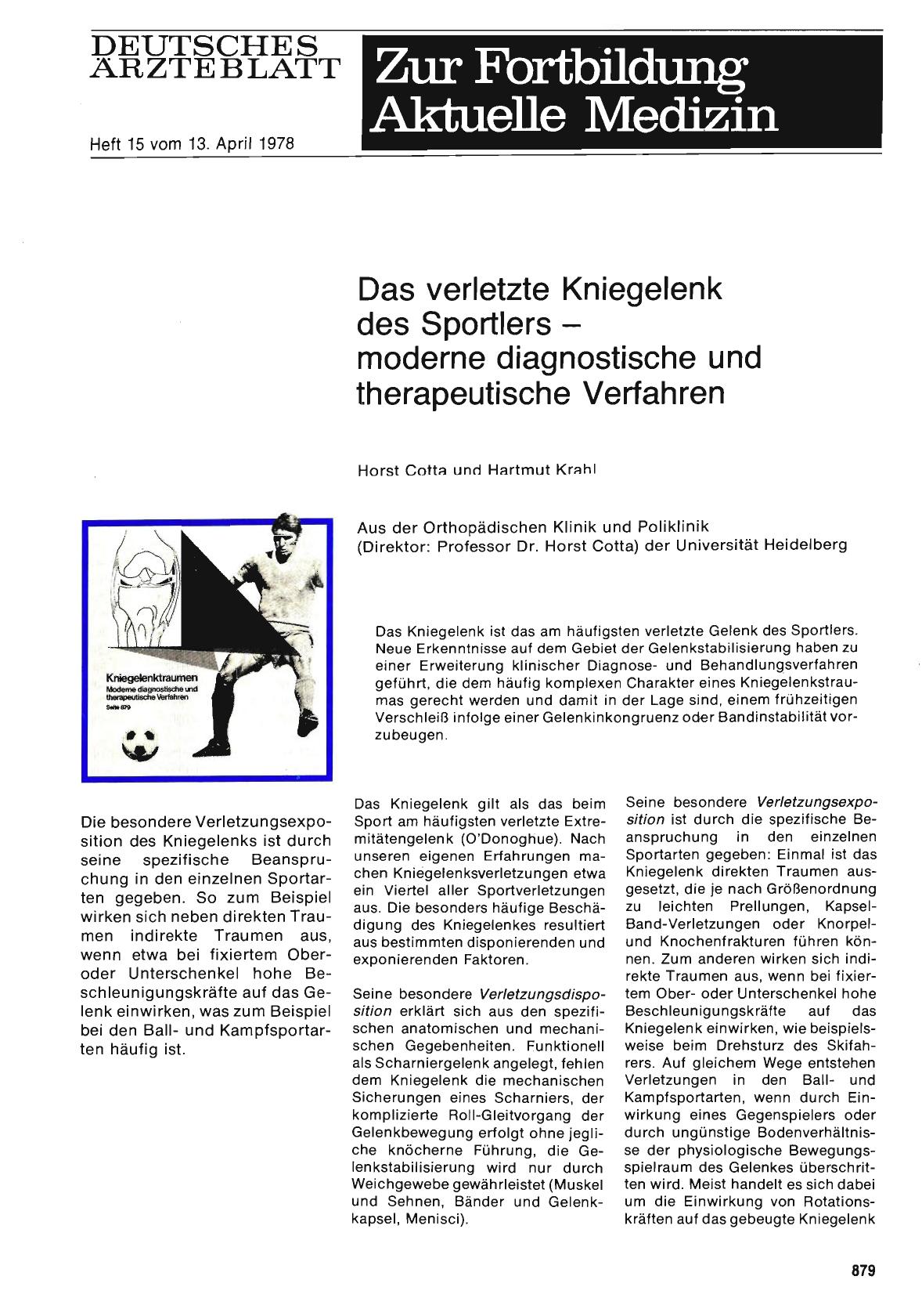 Vorschauseite 1: Das verletzte Kniegelenk des Sportlers — moderne diagnostische und therapeutische Verfahren