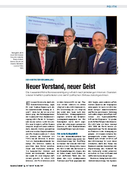 Vorschauseite 1: KBV-Vertreterversammlung: Neuer Vorstand, neuer Geist
