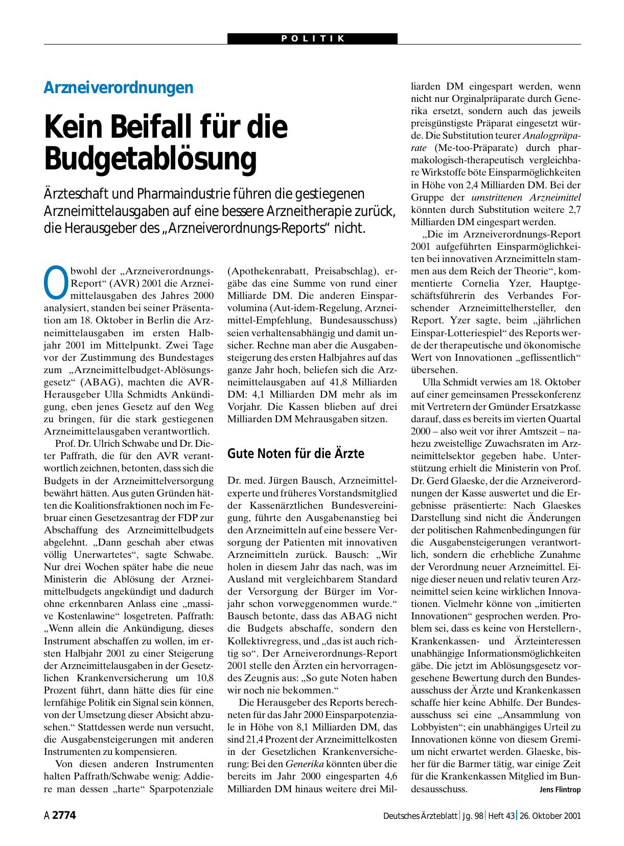 Vorschauseite 1: Arzneiverordnungen: Kein Beifall für die Budgetablösung