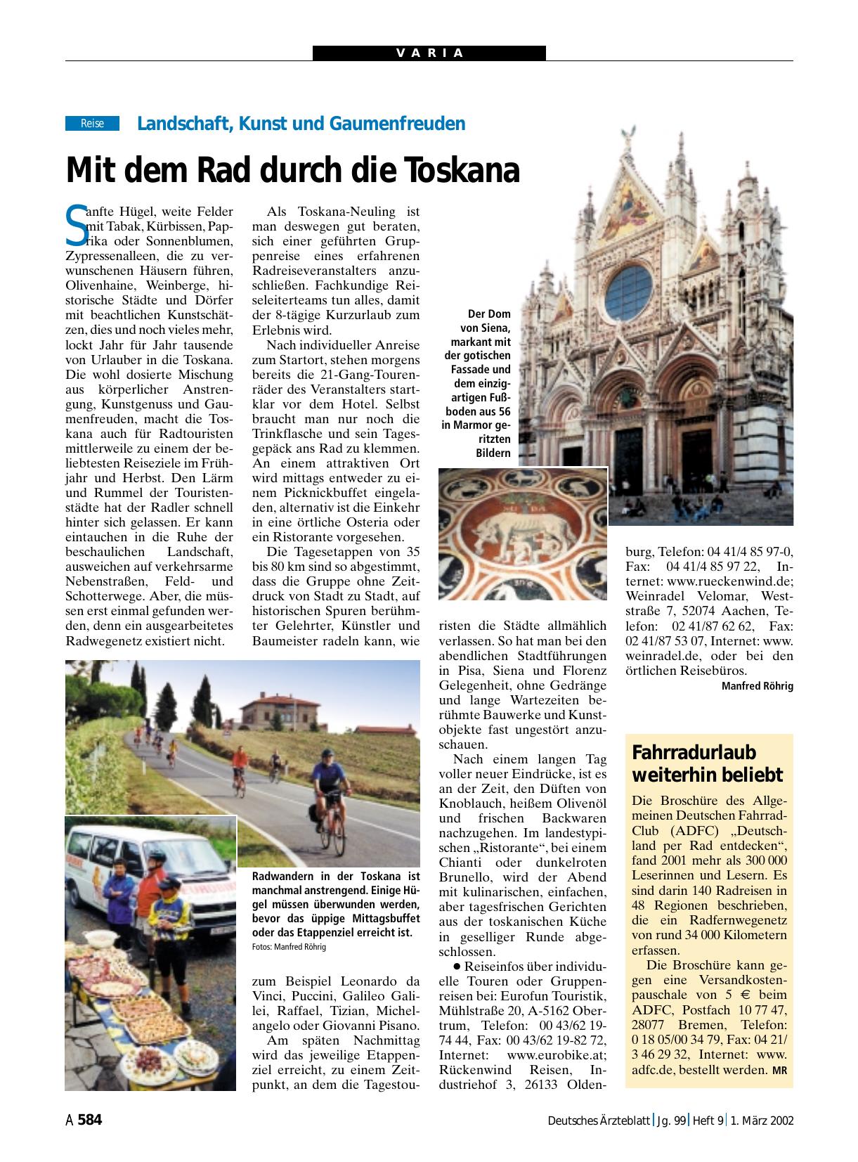 Vorschauseite 1: Fahrradurlaub weiterhin beliebt