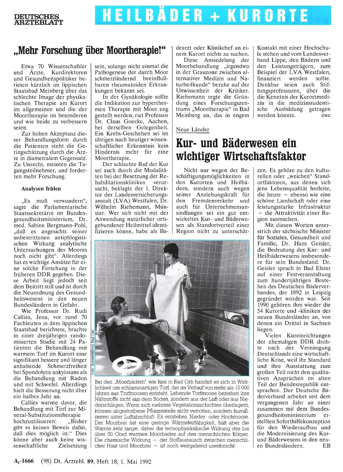 Vorschauseite 1: Neue Länder: Kurund Bäderwesen ein wichtiger Wirtschaftsfaktor