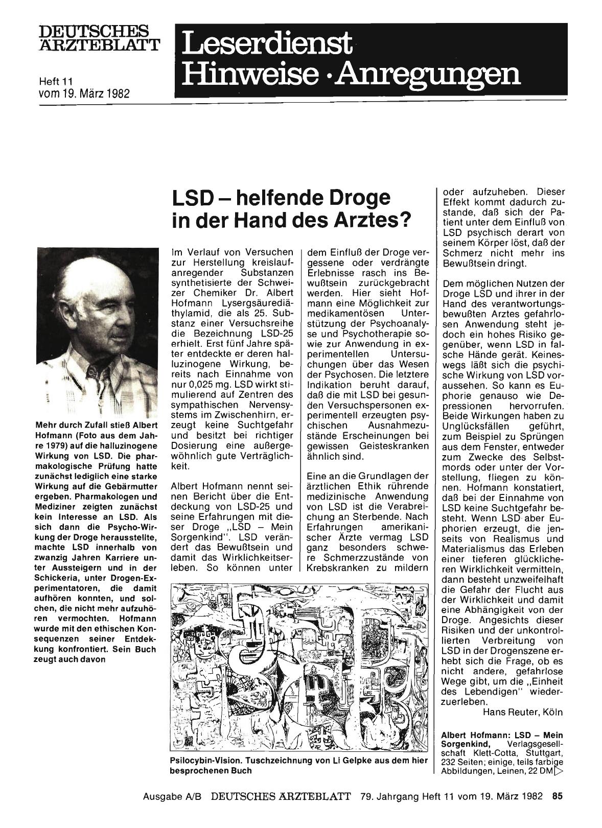 Vorschauseite 1: LSD helfende Droge in der Hand des Arztes?