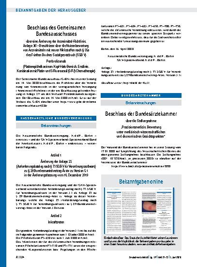 Vorschauseite 1: Beschluss der Bundesärztekammer über die Stellungnahme „Präzisionsmedizin: Bewertung unter medizinisch-wissenschaftlichen und ökonomischen Gesichtspunkten“