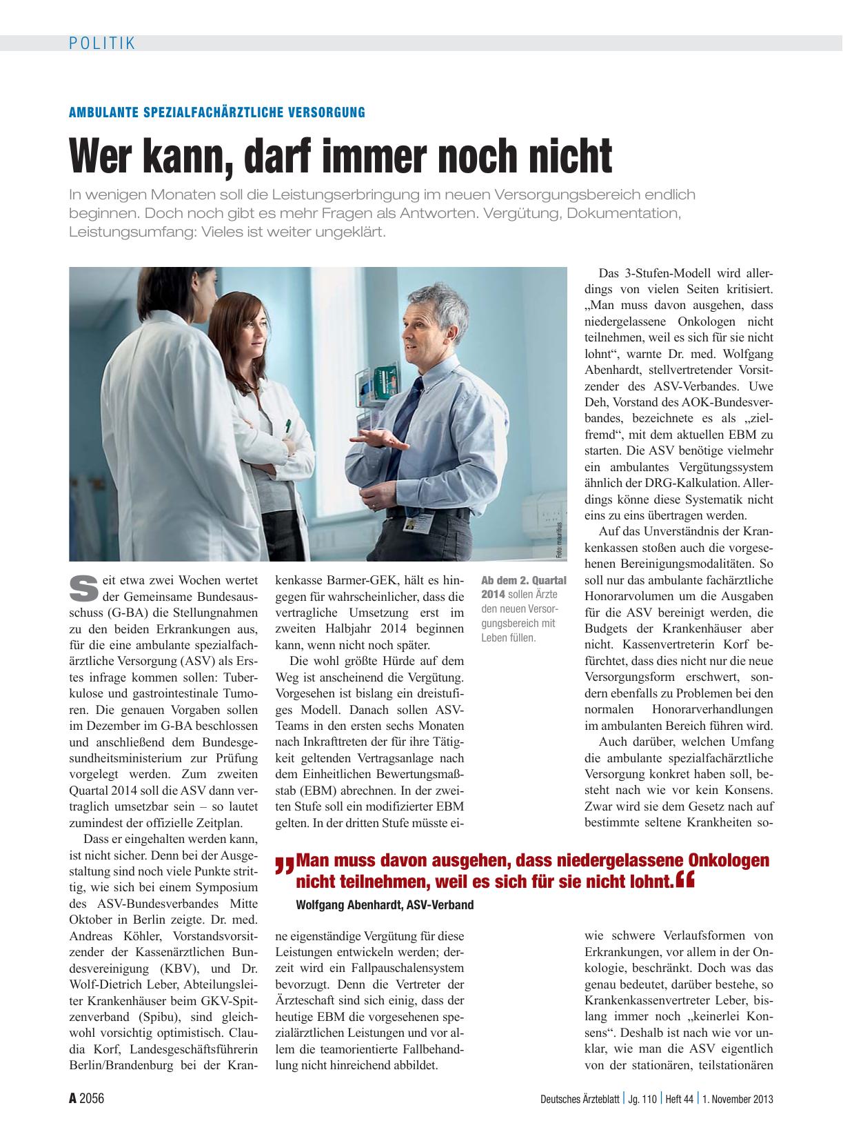 Vorschauseite 1: Ambulante spezialfachärztliche Versorgung: Wer kann, darf immer noch nicht