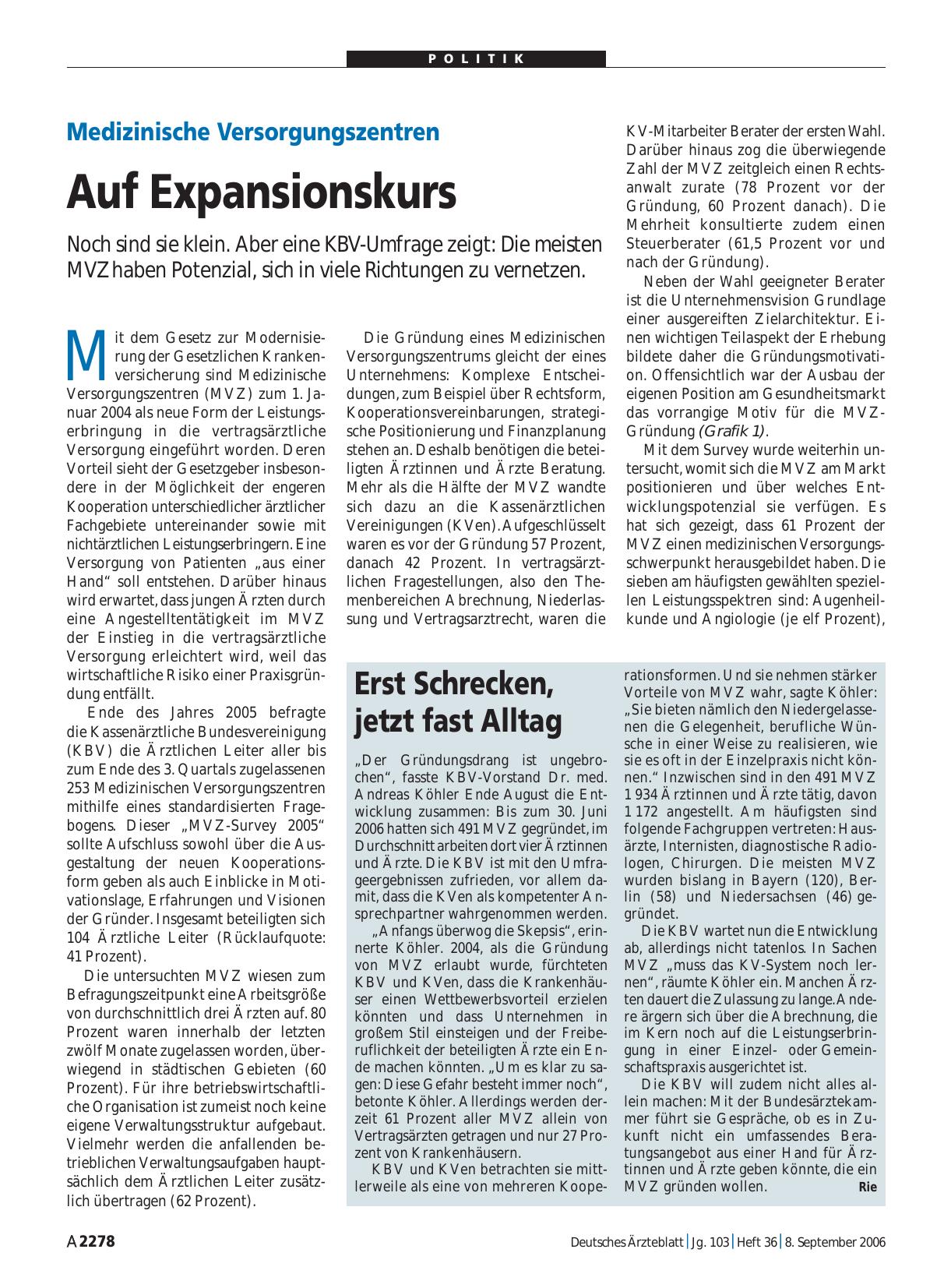Vorschauseite 1: Medizinische Versorgungszentren: Auf Expansionskurs