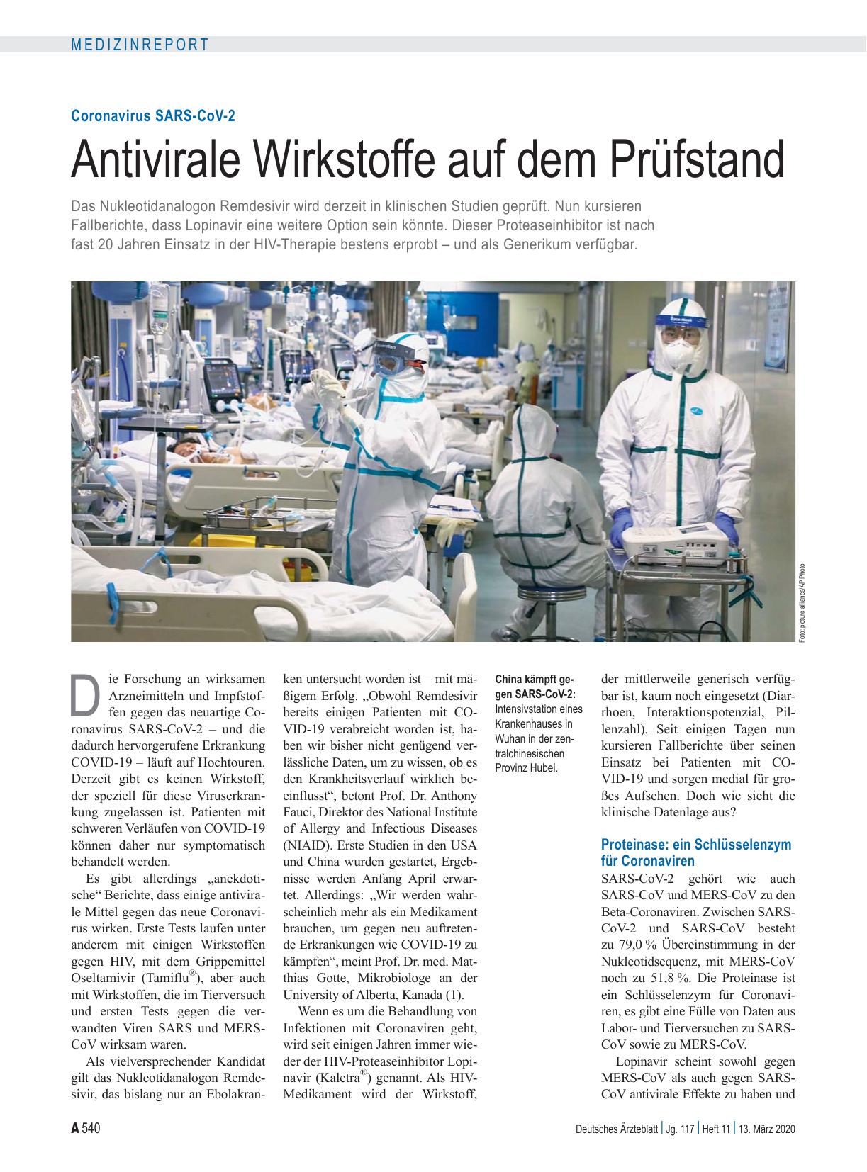 Vorschauseite 1: Coronavirus SARS-CoV-2: Antivirale Wirkstoffe auf dem Prüfstand