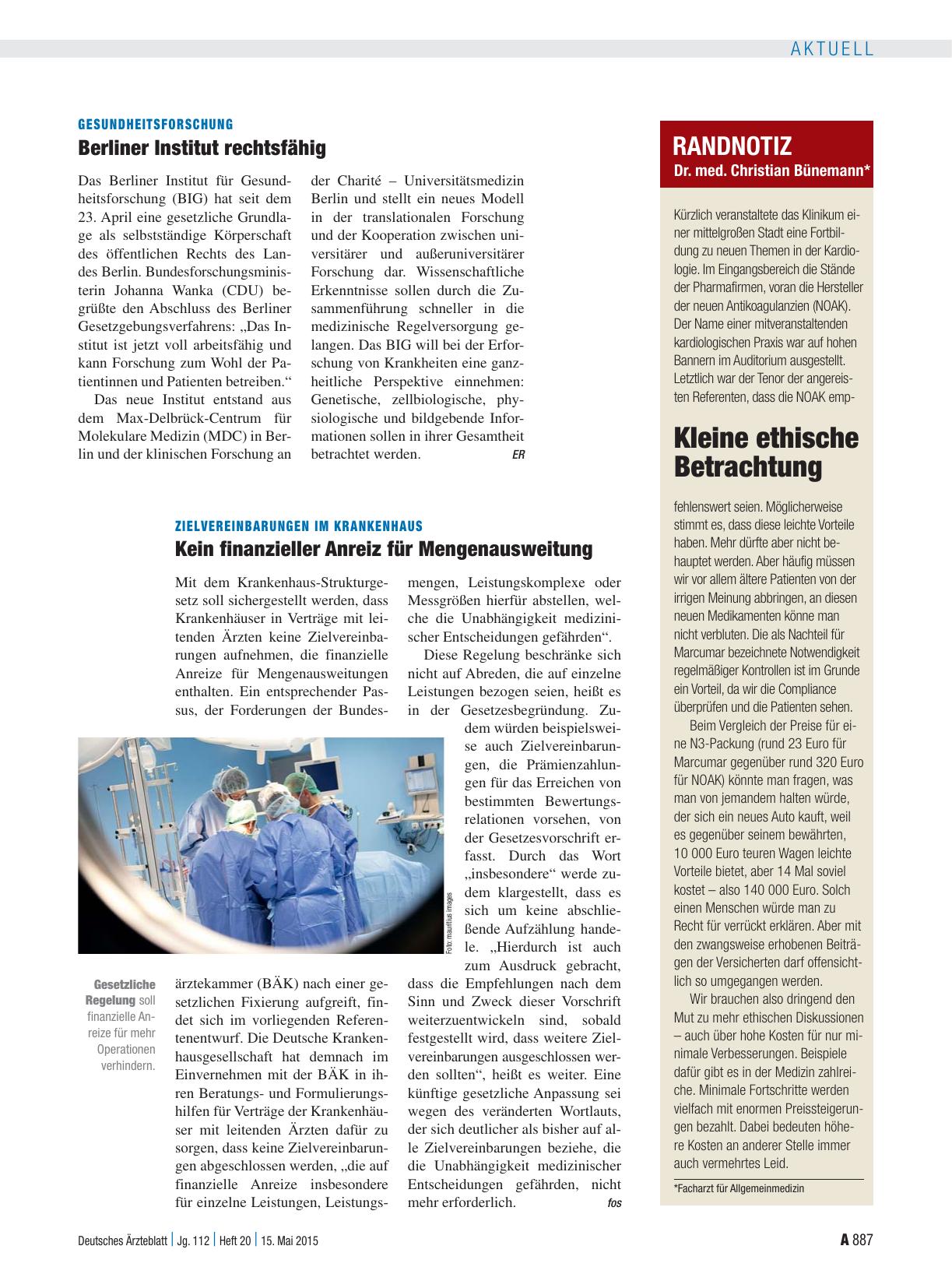 Vorschauseite 1: Gesundheitsforschung: Berliner Institut rechtsfähig