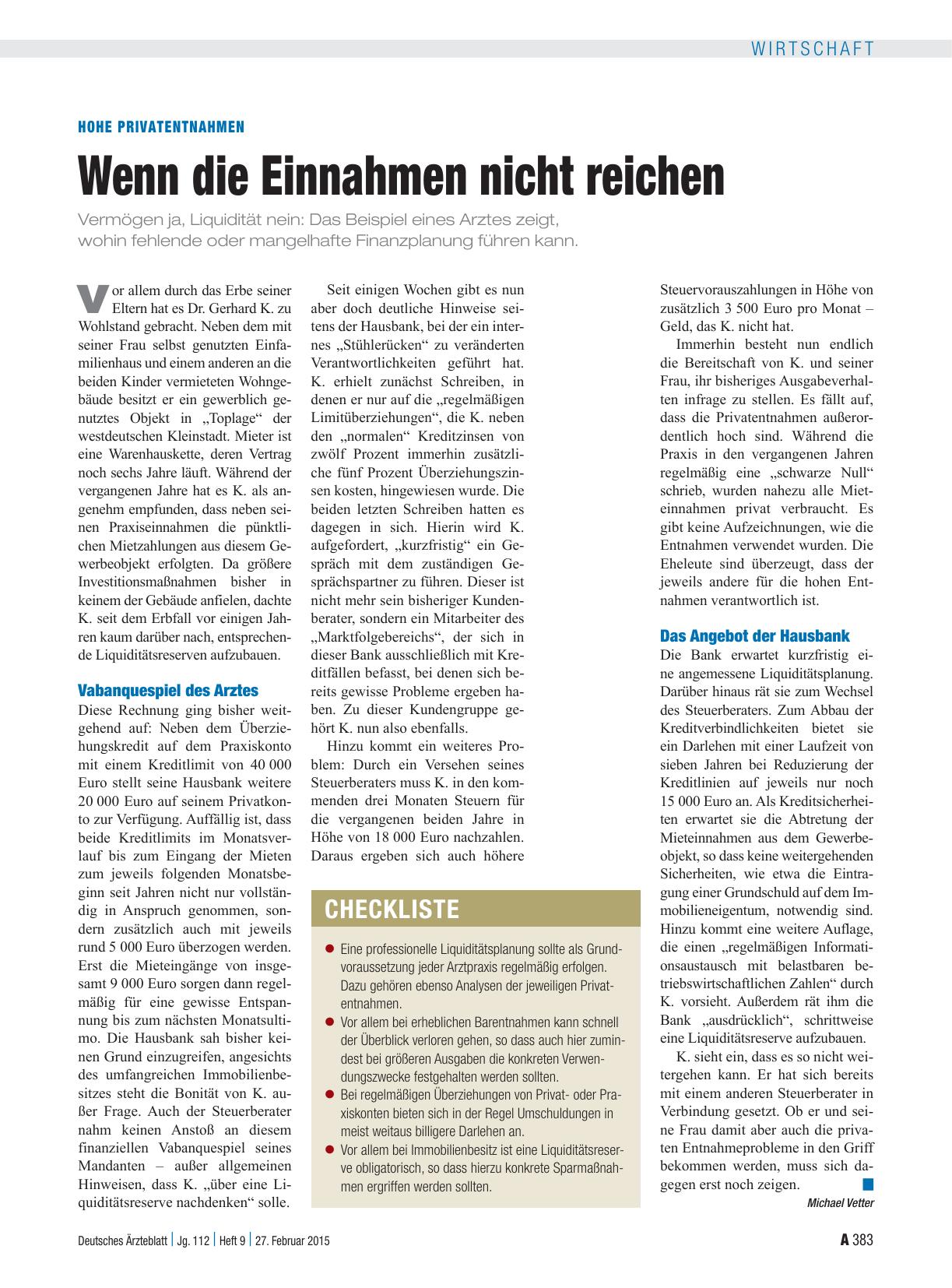 Vorschauseite 1: Hohe Privatentnahmen: Wenn die Einnahmen nicht reichen