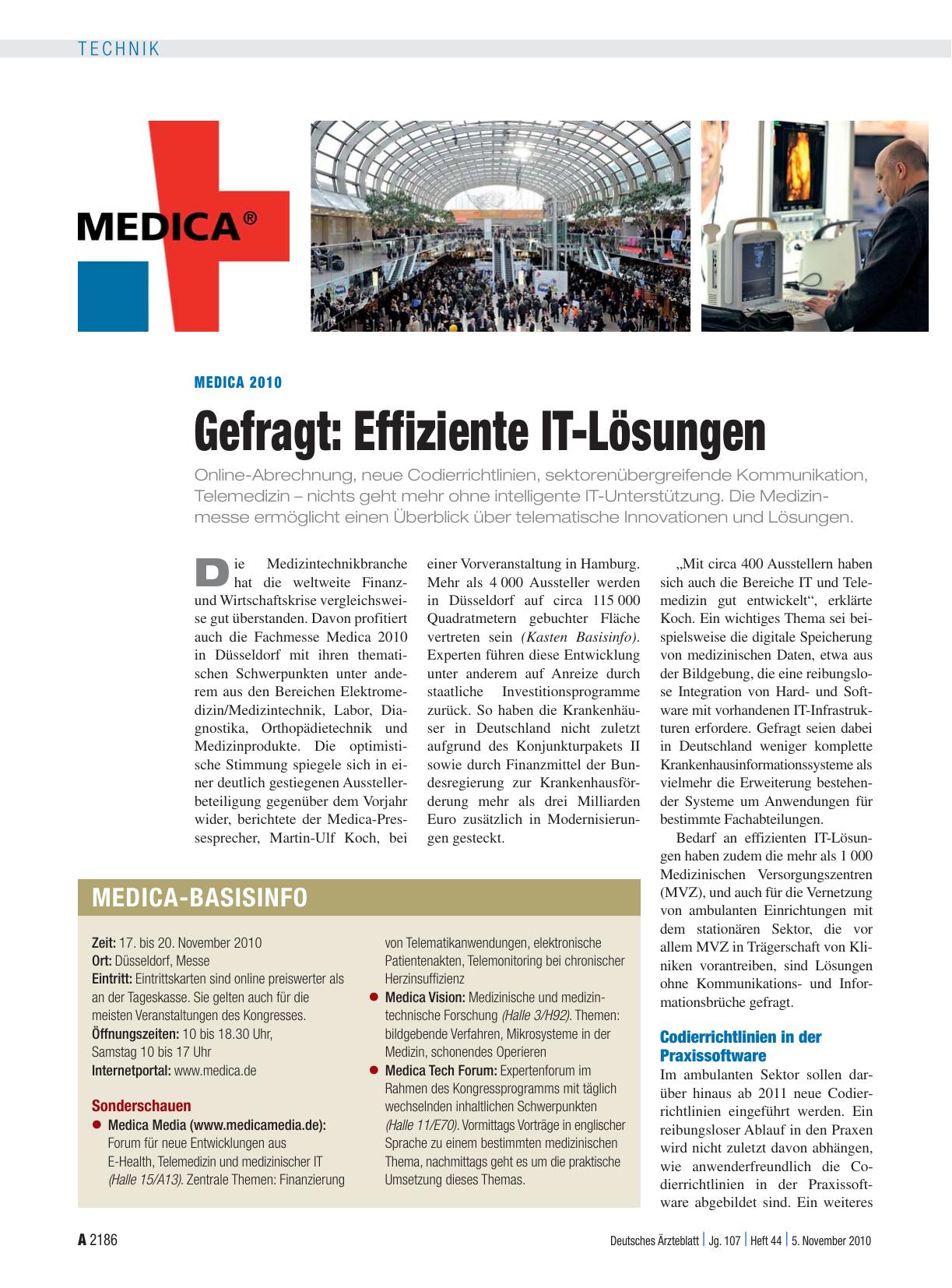 Vorschauseite 1: Medica 2010 – Gefragt: Effiziente IT-Lösungen