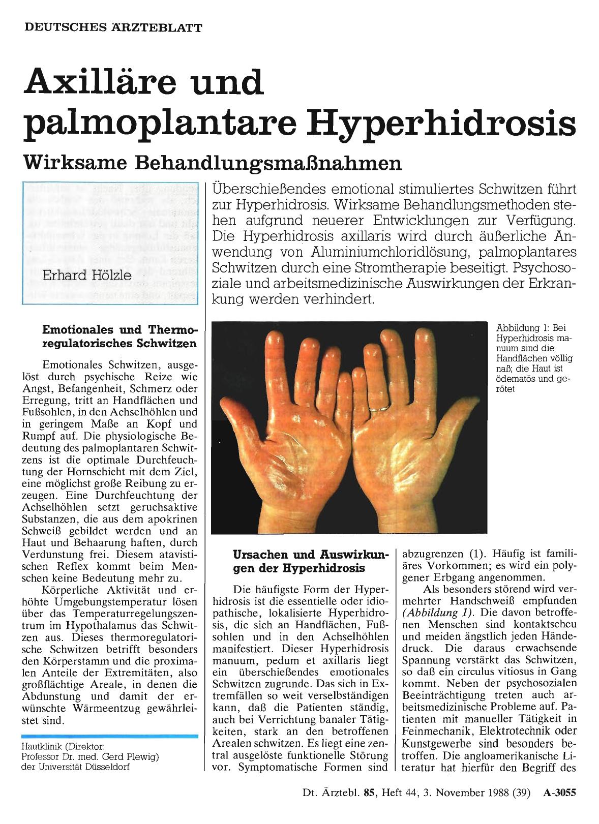 Vorschauseite 1: Axilläre und palmoplantare Hyperhidrosis