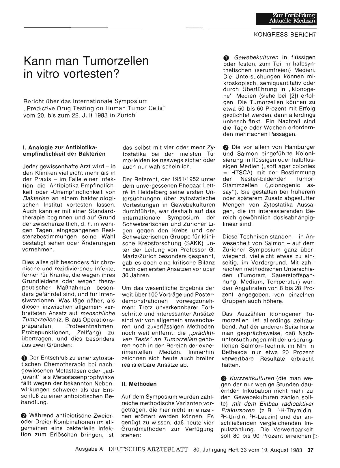 Vorschauseite 1: Kann man Tumorzellen in vitro vortesten?