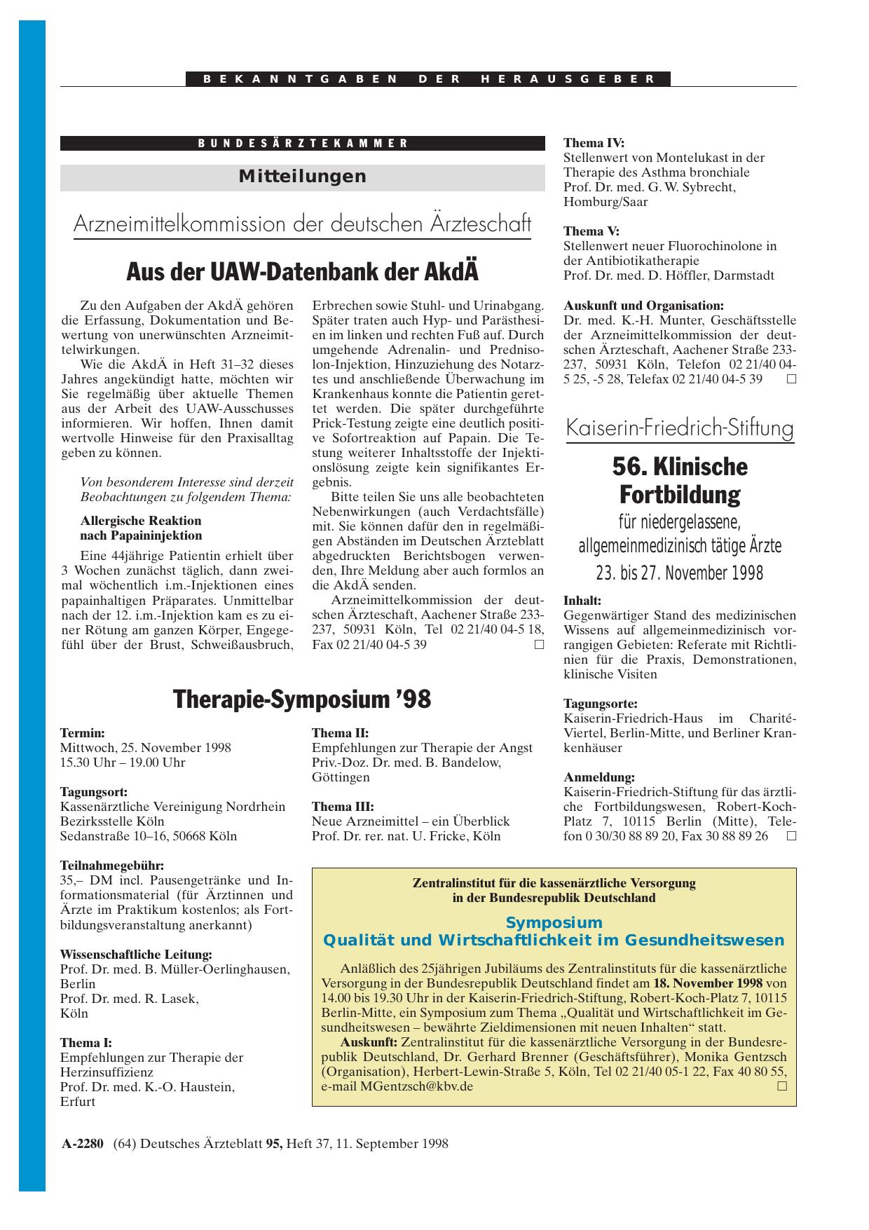 Vorschauseite 1: Symposium: Qualität und Wirtschaftlichkeit im Gesundheitswesen