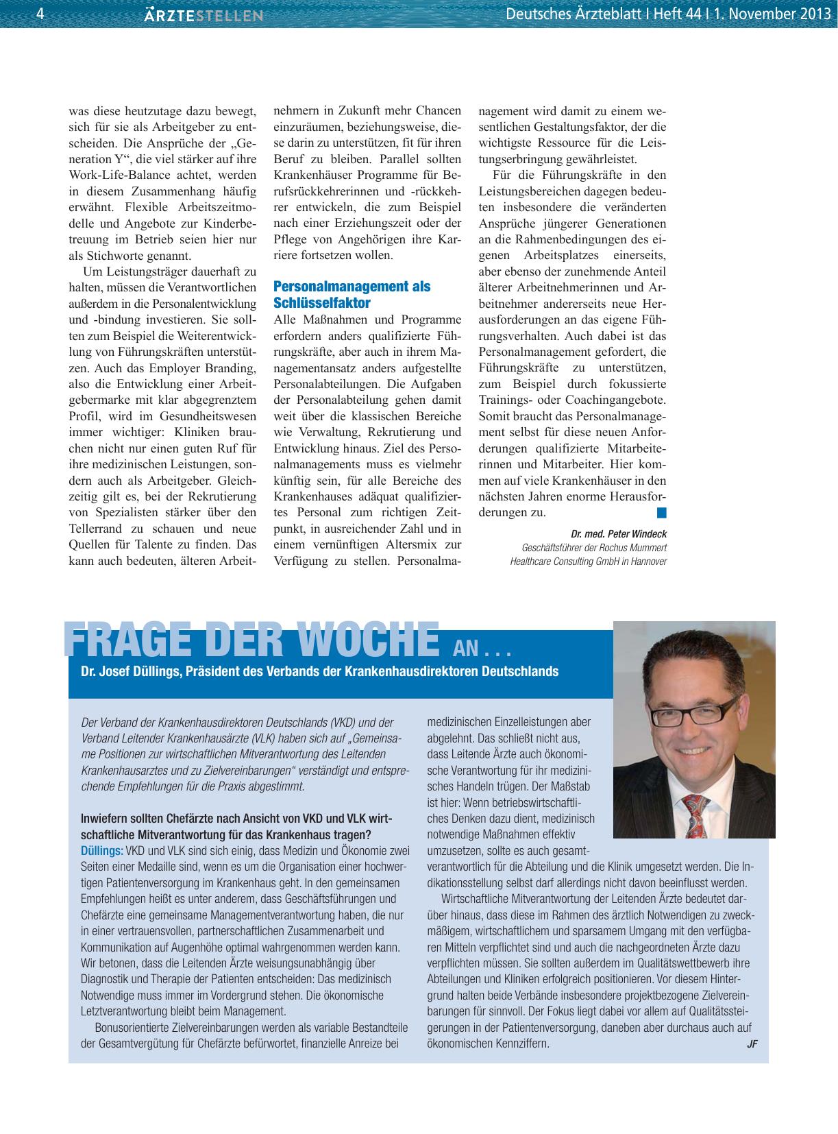 Vorschauseite 1: Frage der Woche an. .. Dr. Josef Düllings, Präsident des Verbands der Krankenhausdirektoren Deutschlands