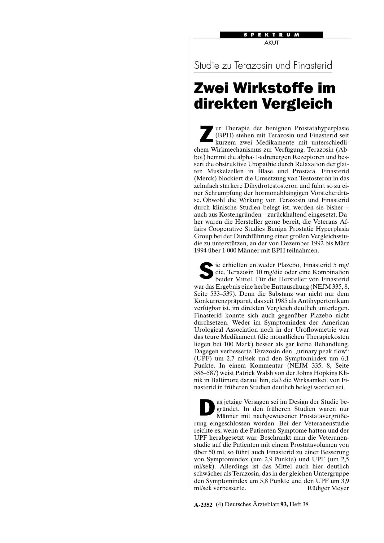 Vorschauseite 1: Studie zu Terazosin und Finasterid: Zwei Wirkstoffe im direkten Vergleich