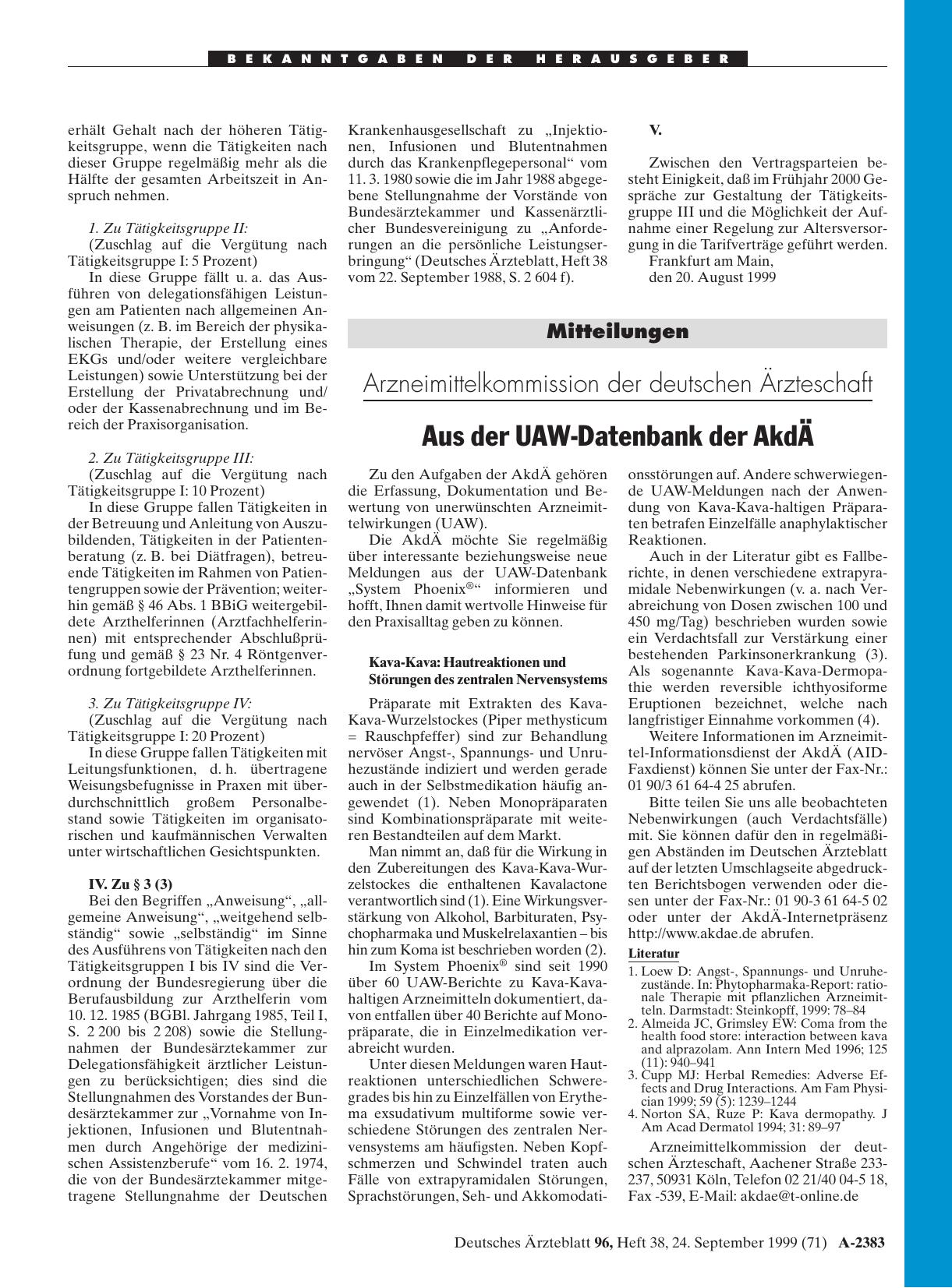 Vorschauseite 1: Arzneimittelkommission der deutschen Ärzteschaft: Aus der UAW-Datenbank der AkdÄ