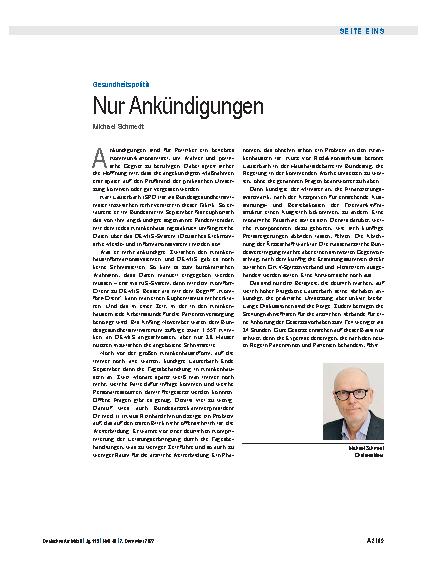 Vorschauseite 1: Gesundheitspolitik: Nur Ankündigungen