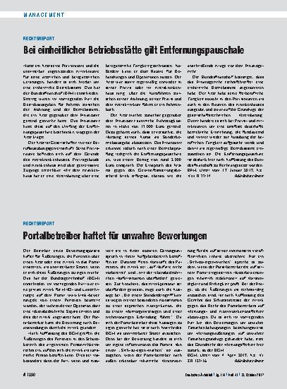 Vorschauseite 1: Rechtsreport: Bei einheitlicher Betriebsstätte gilt Entfernungspauschale