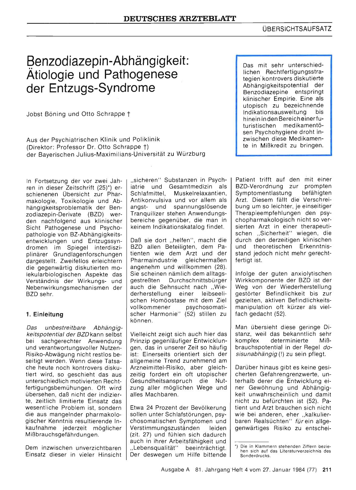 Vorschauseite 1: Benzodiazepin-Abhängigkeit: Ätiologie und Pathogenese der Entzugs-Syndrome