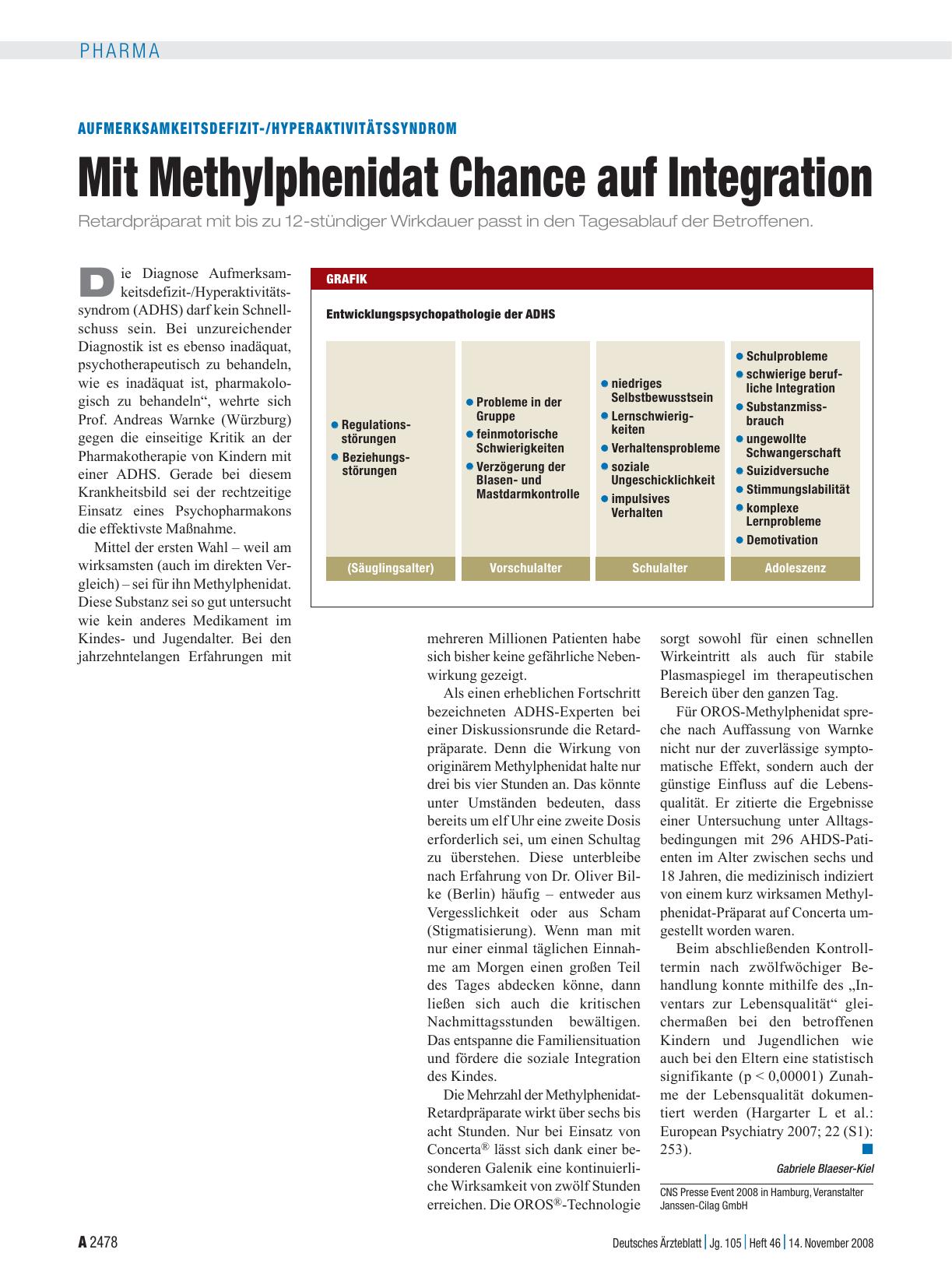 Vorschauseite 1: Aufmerksamkeitsdefizit-/HyperaktivitätsSyndrom: Mit Methylphenidat Chance auf Integration