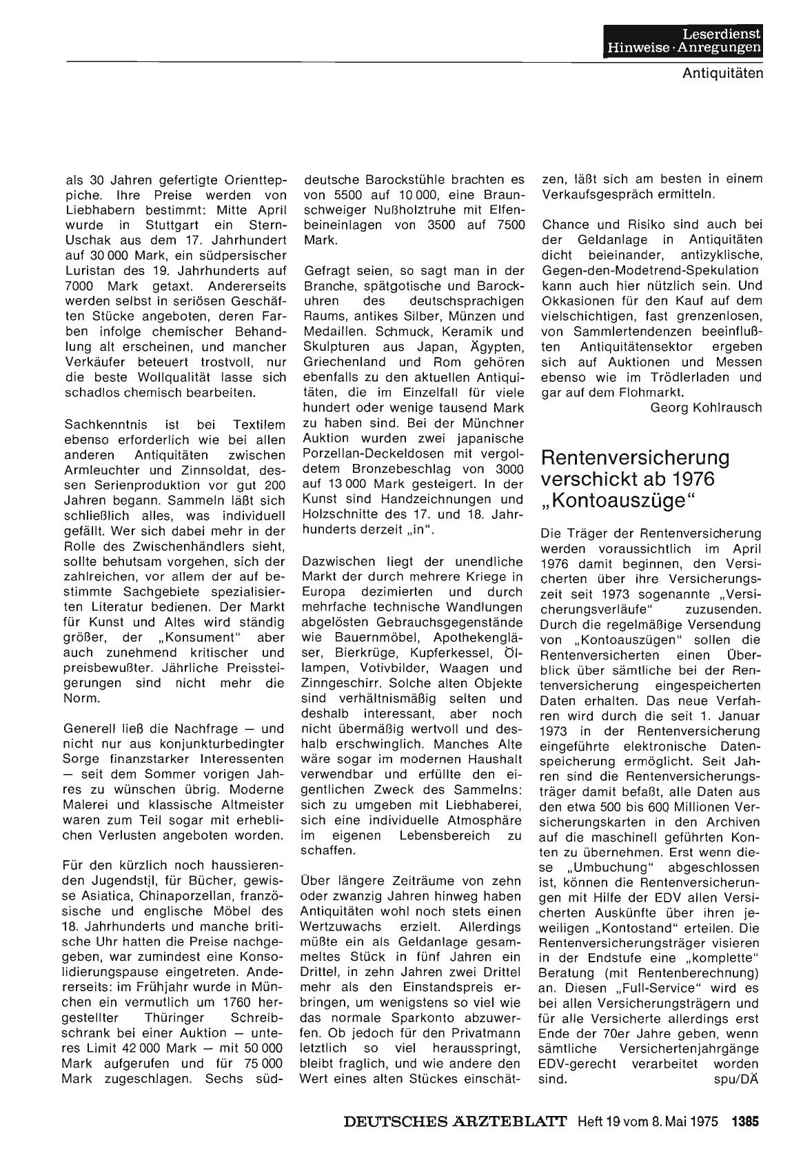 Vorschauseite 1: Rentenversicherung verschickt ab 1976 „Kontoauszüge“