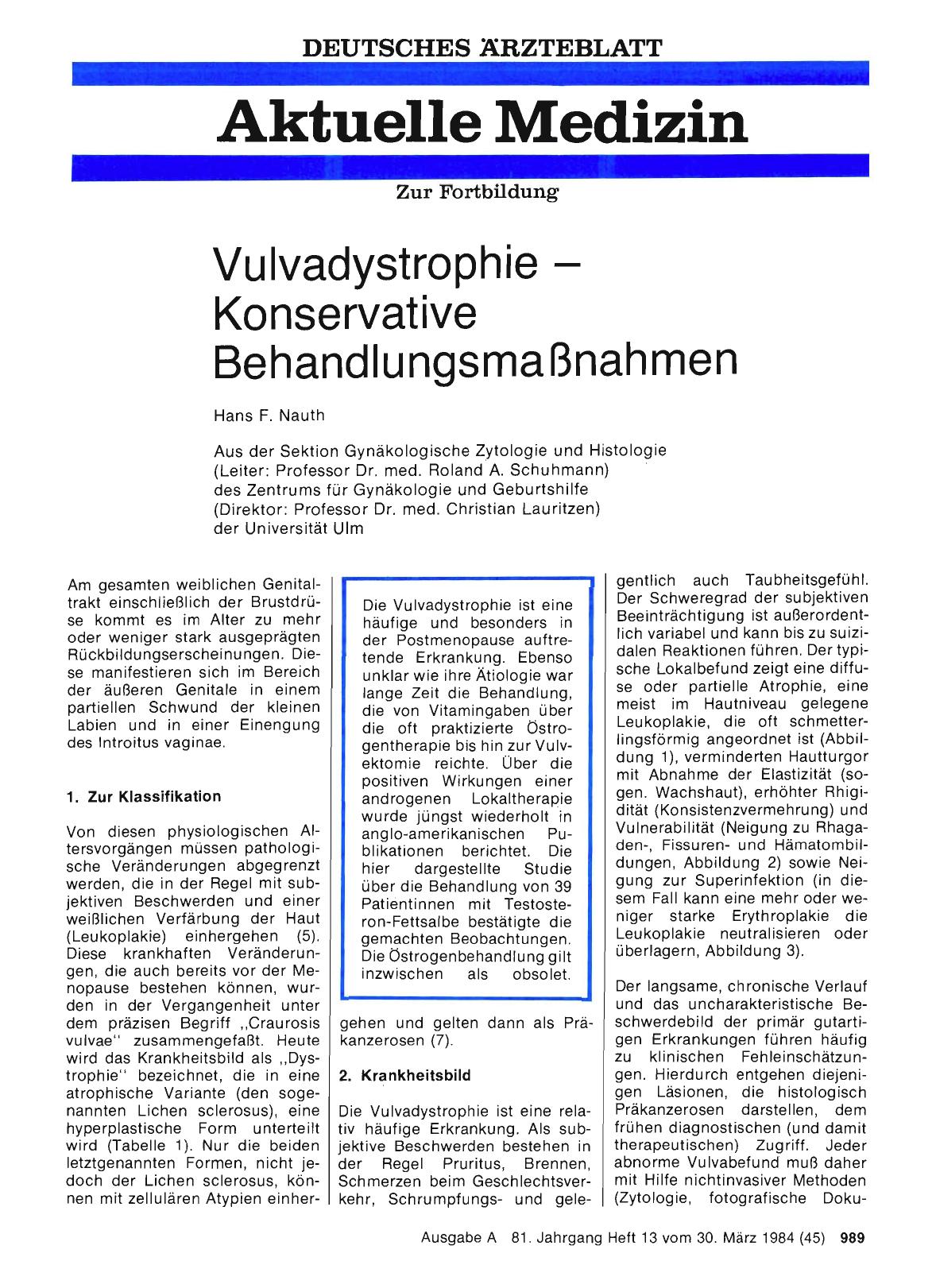 Vorschauseite 1: Vulvadystrophie — Konservative Behandlungsmaßnahmen