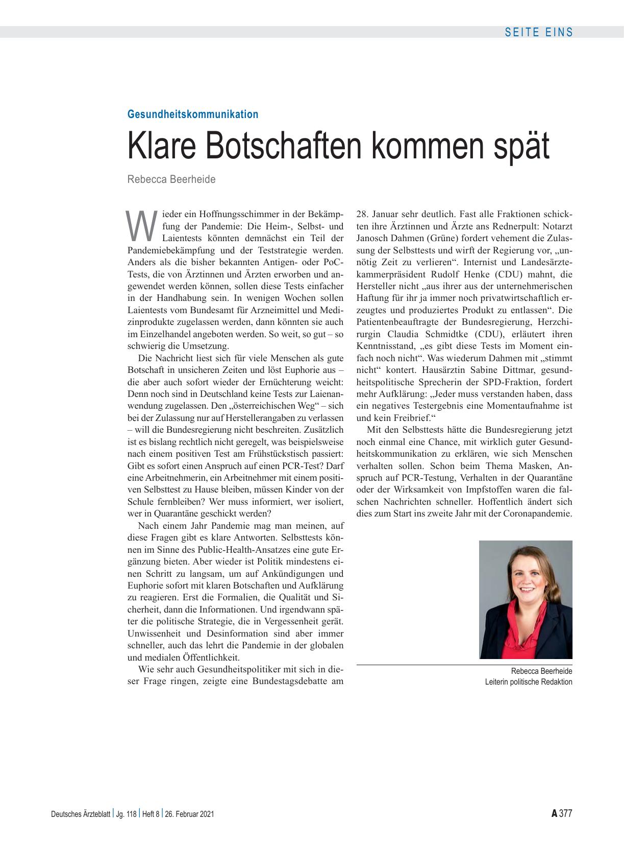 Vorschauseite 1: Gesundheitskommunikation: Klare Botschaften kommen spät