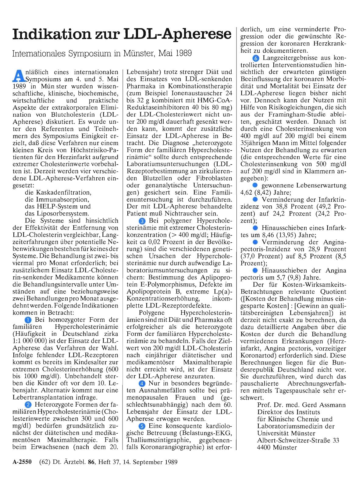 Vorschauseite 1: Indikation zur LDL-Apherese