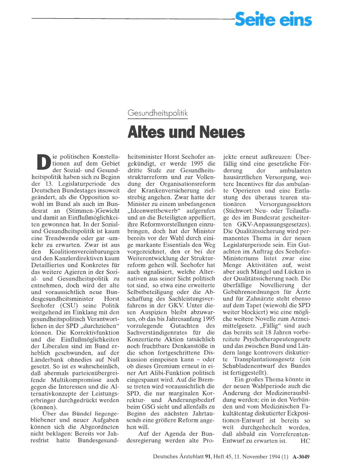 Vorschauseite 1: Gesundheitspolitik: Altes und Neues