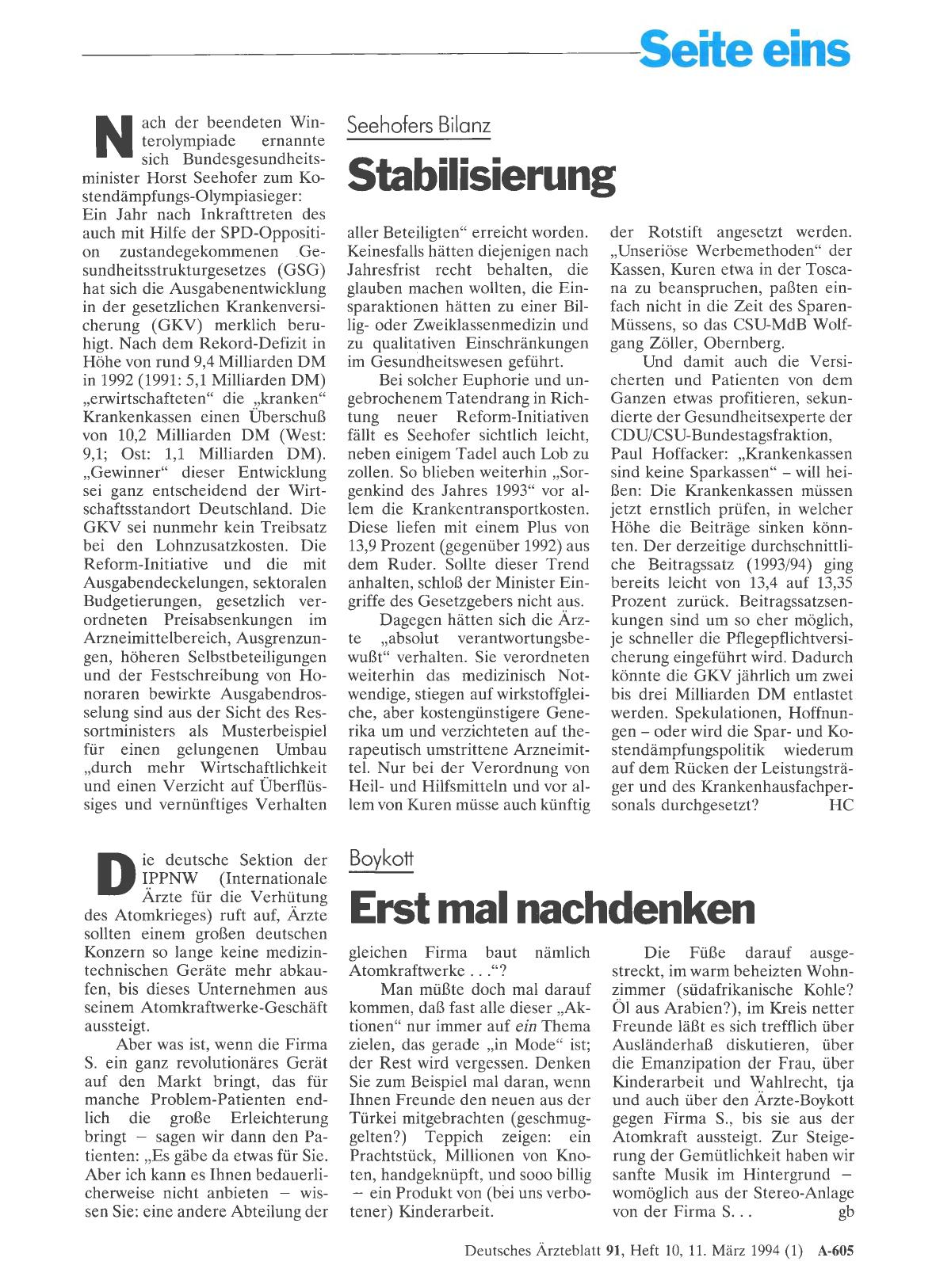 Vorschauseite 1: Seehofers Bilanz: Stabilisierung