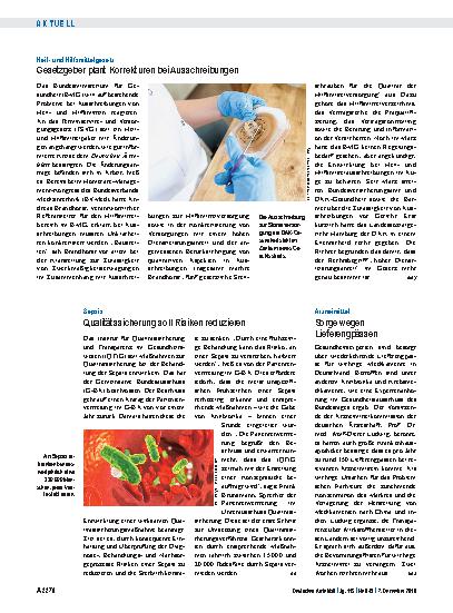 Vorschauseite 1: Sepsis: Qualitätssicherung soll Risiken reduzieren
