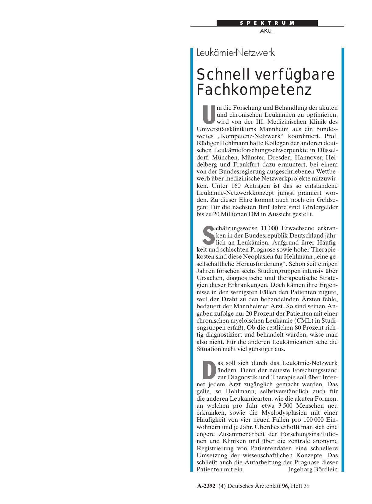 Vorschauseite 1: Leukämie-Netzwerk: Schnell verfügbare Fachkompetenz