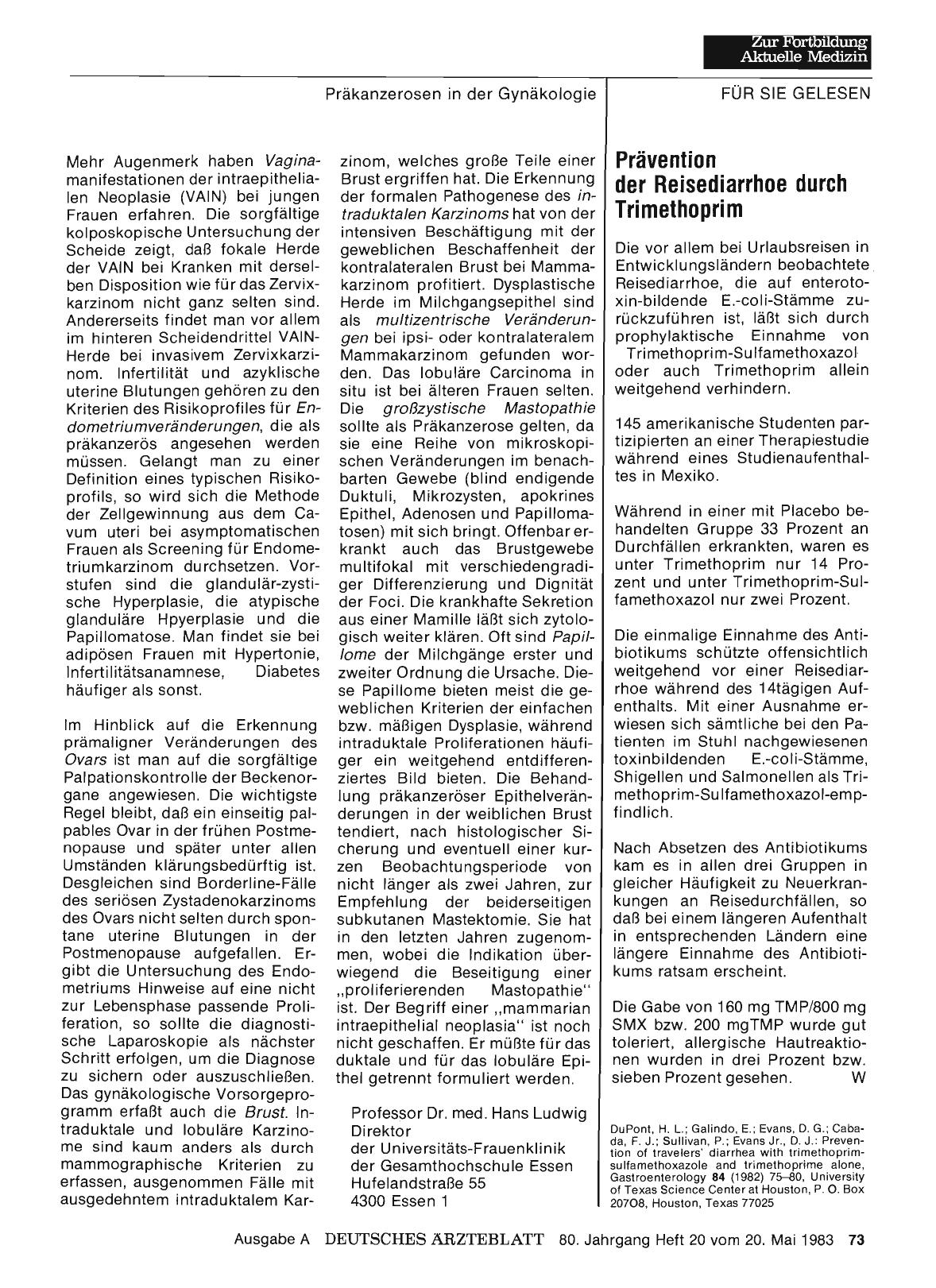 Vorschauseite 1: Prävention der Reisediarrhoe durch Trimethoprim