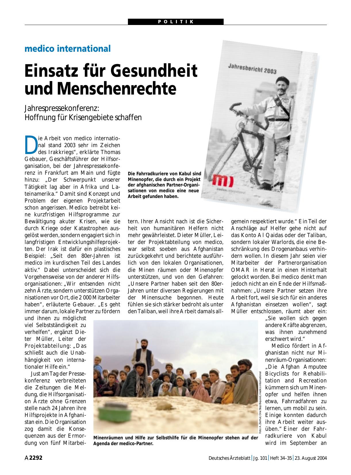 Vorschauseite 1: medico international: Einsatz für Gesundheit und Menschenrechte
