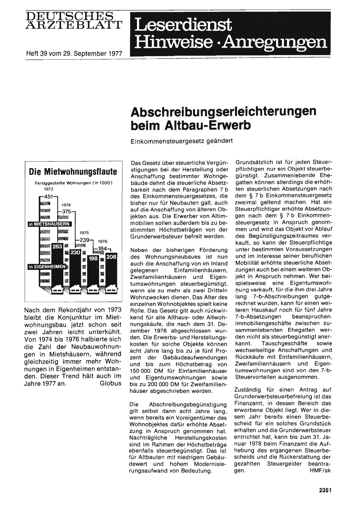 Vorschauseite 1: Abschreibungserleichterungen beim Altbau-Erwerb: Einkommensteuergesetz geändert