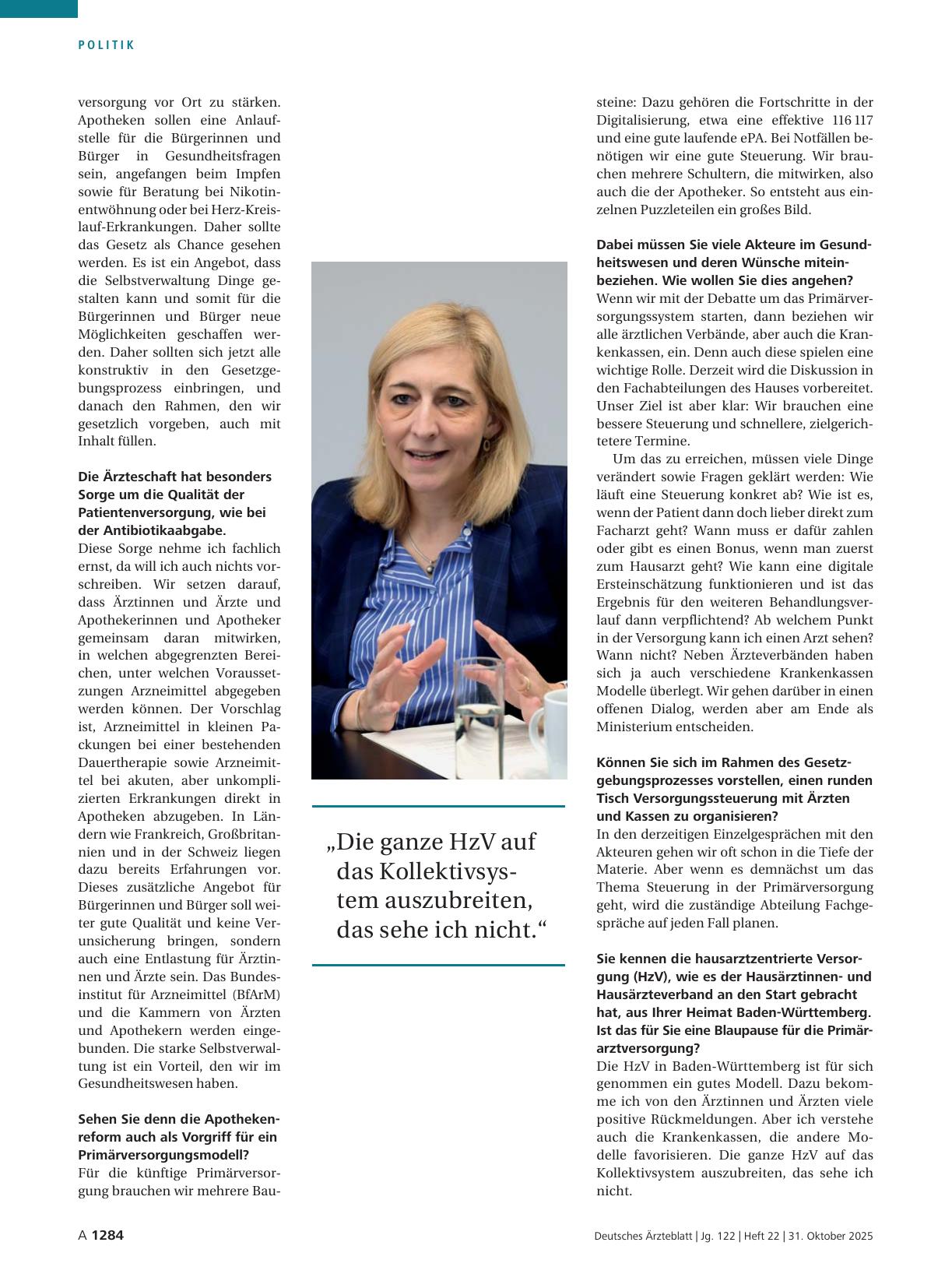 Vorschauseite 3: Interview mit Nina Warken (CDU), Bundesgesundheitsministerin: „Die GOÄ-Reform geht jetzt in die Umsetzung“