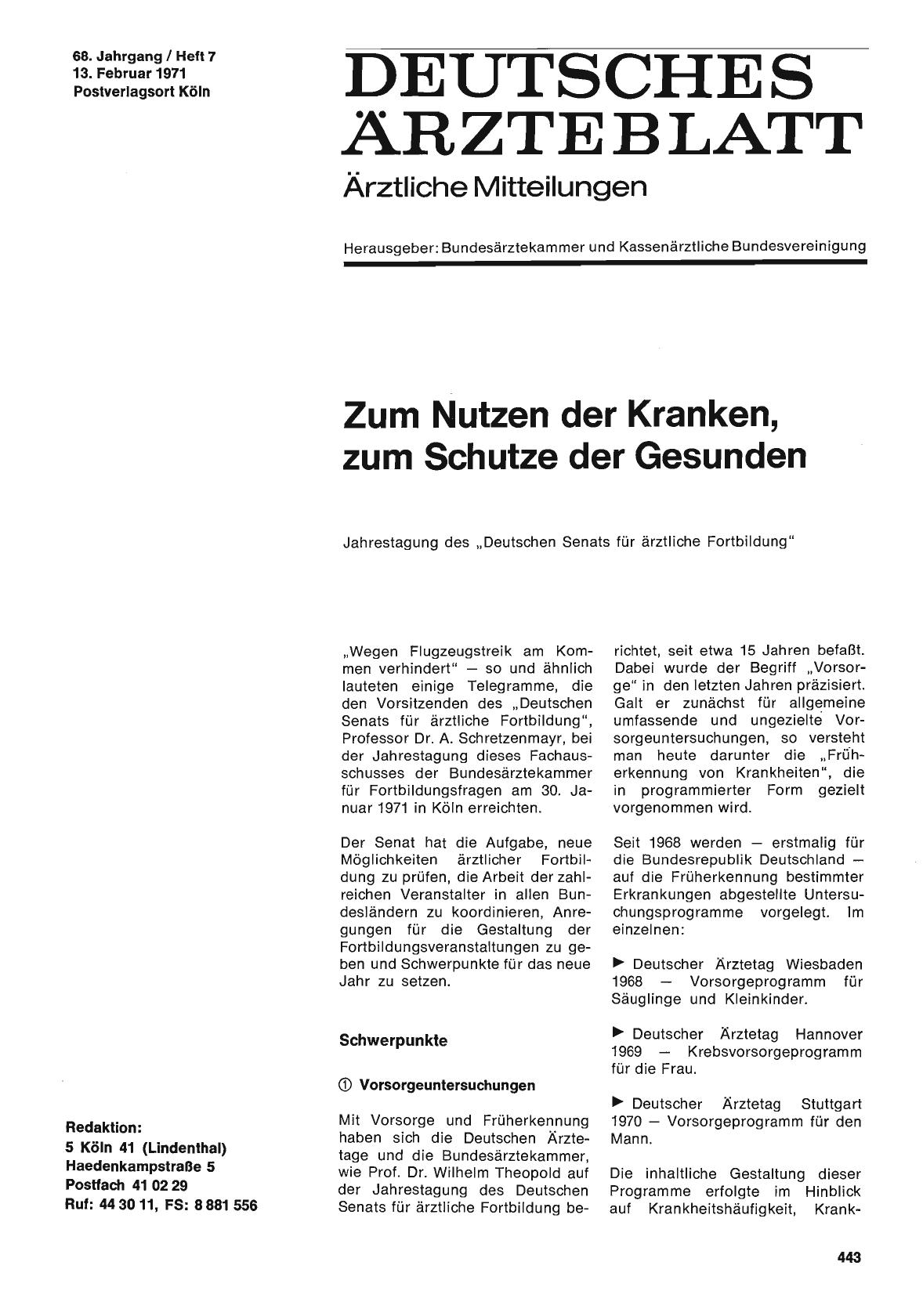 Vorschauseite 1: Zum Nutzen der Kranken, zum Schutze der Gesunden: Jahrestagung des „Deutschen Senats für ärztliche Fortbildung"