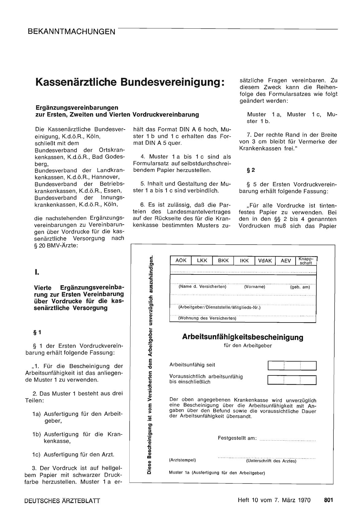Vorschauseite 1: Kassenärztliche Bundesvereinigung: Ergänzungsvereinbarungen zur Ersten, Zweiten und Vierten Vordruckvereinbarung