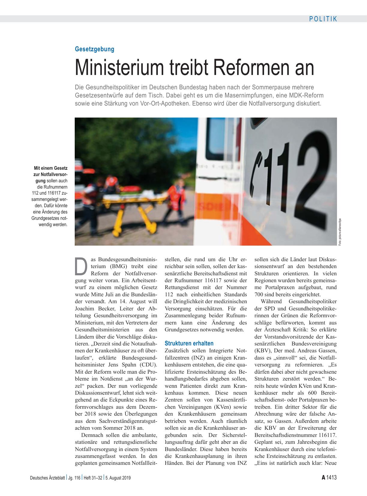 Vorschauseite 1: Gesetzgebung: Ministerium treibt Reformen an