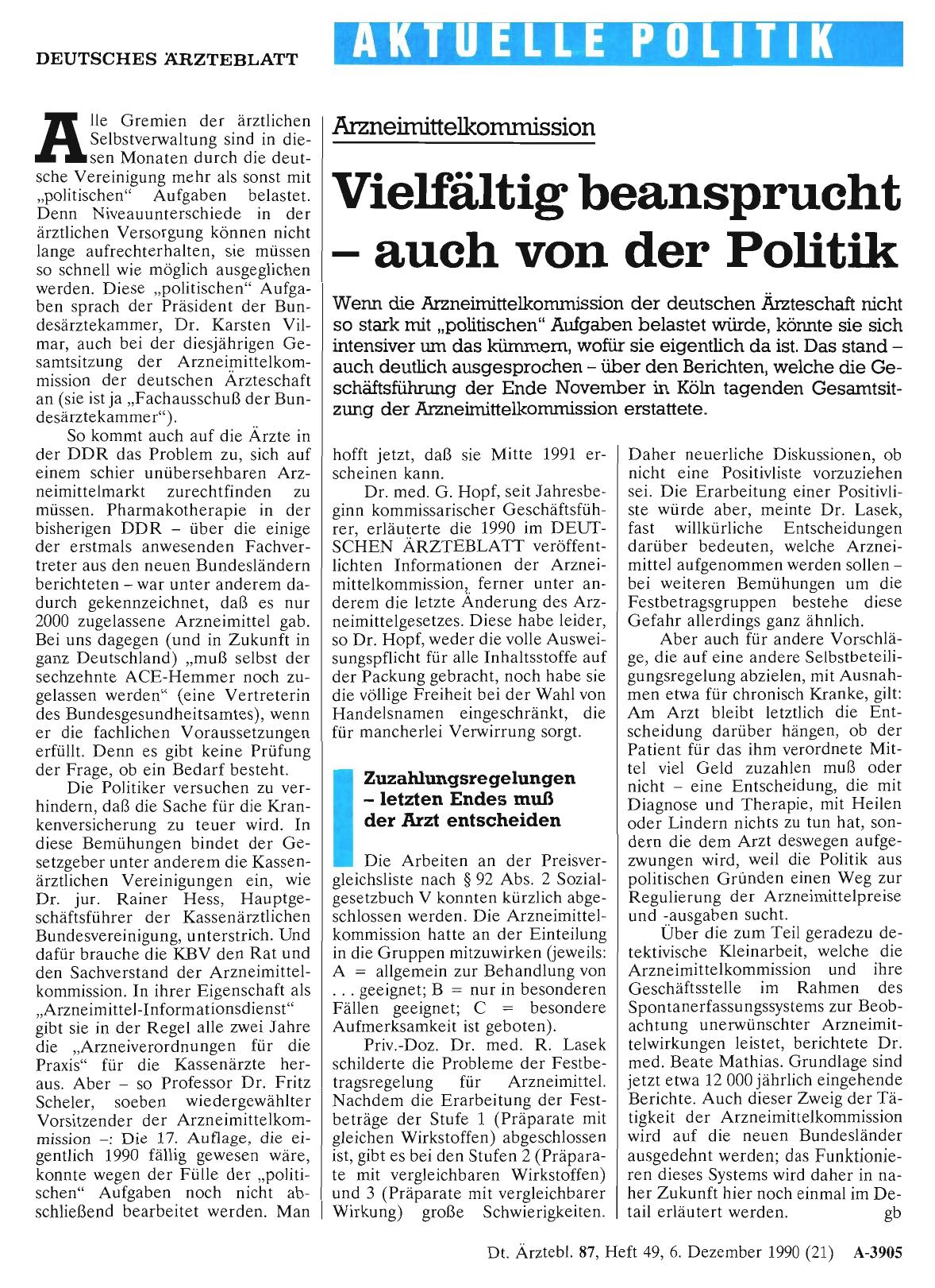 Vorschauseite 1: Arzneimittelkommission: Vielfältig beansprucht - auch von der Politik