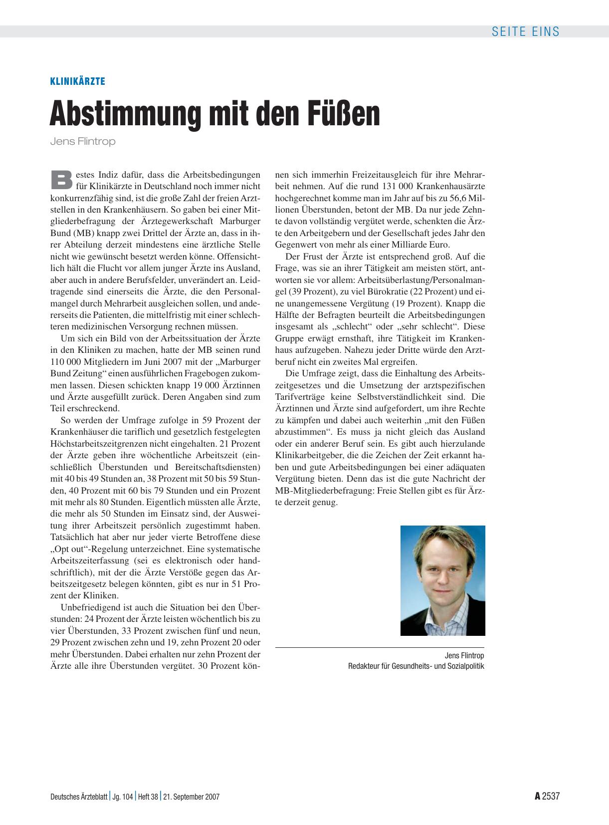 Vorschauseite 1: Klinikärzte: Abstimmung mit den Füßen