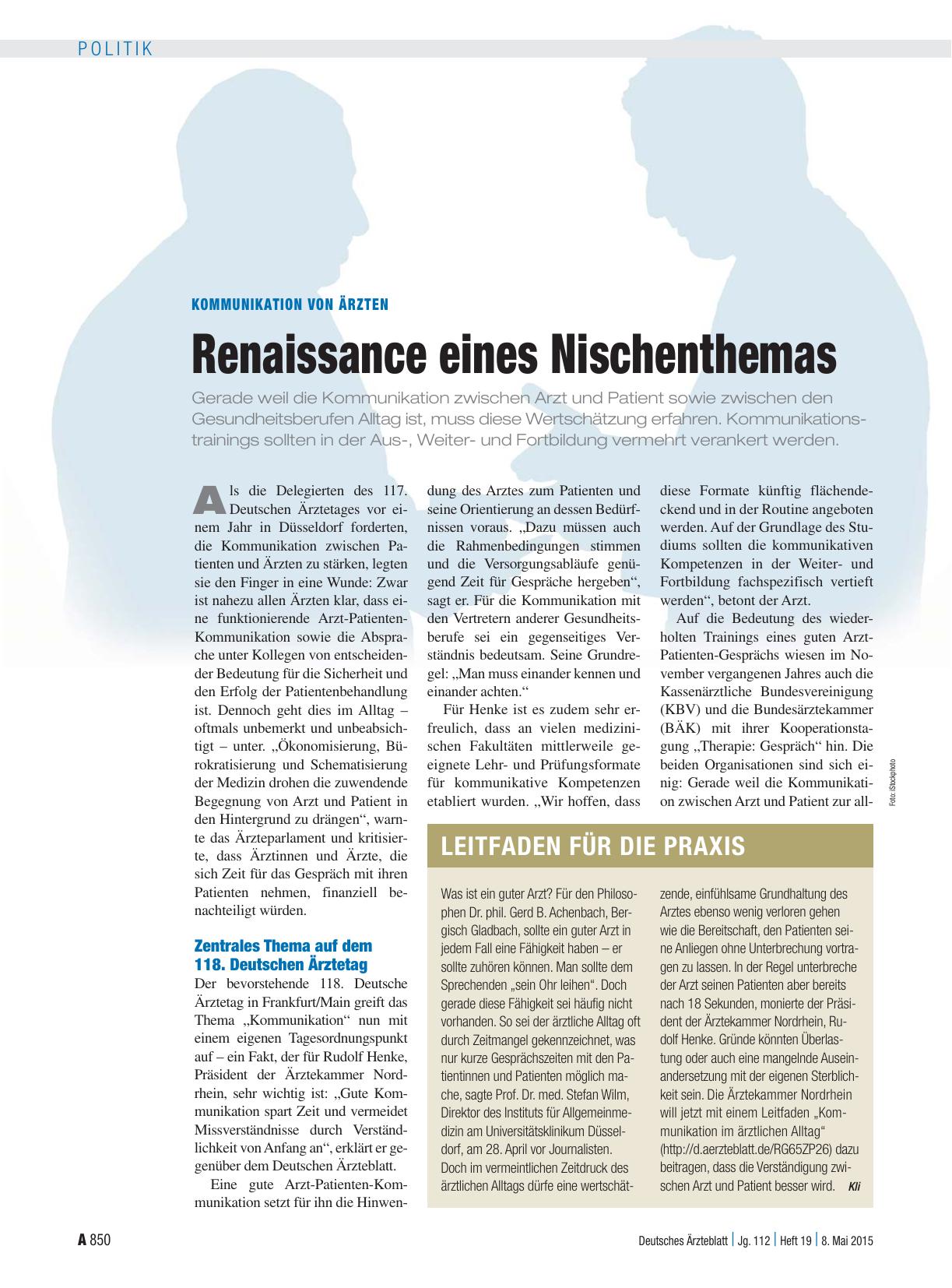 Vorschauseite 1: Kommunikation von Ärzten: Renaissance eines Nischenthemas