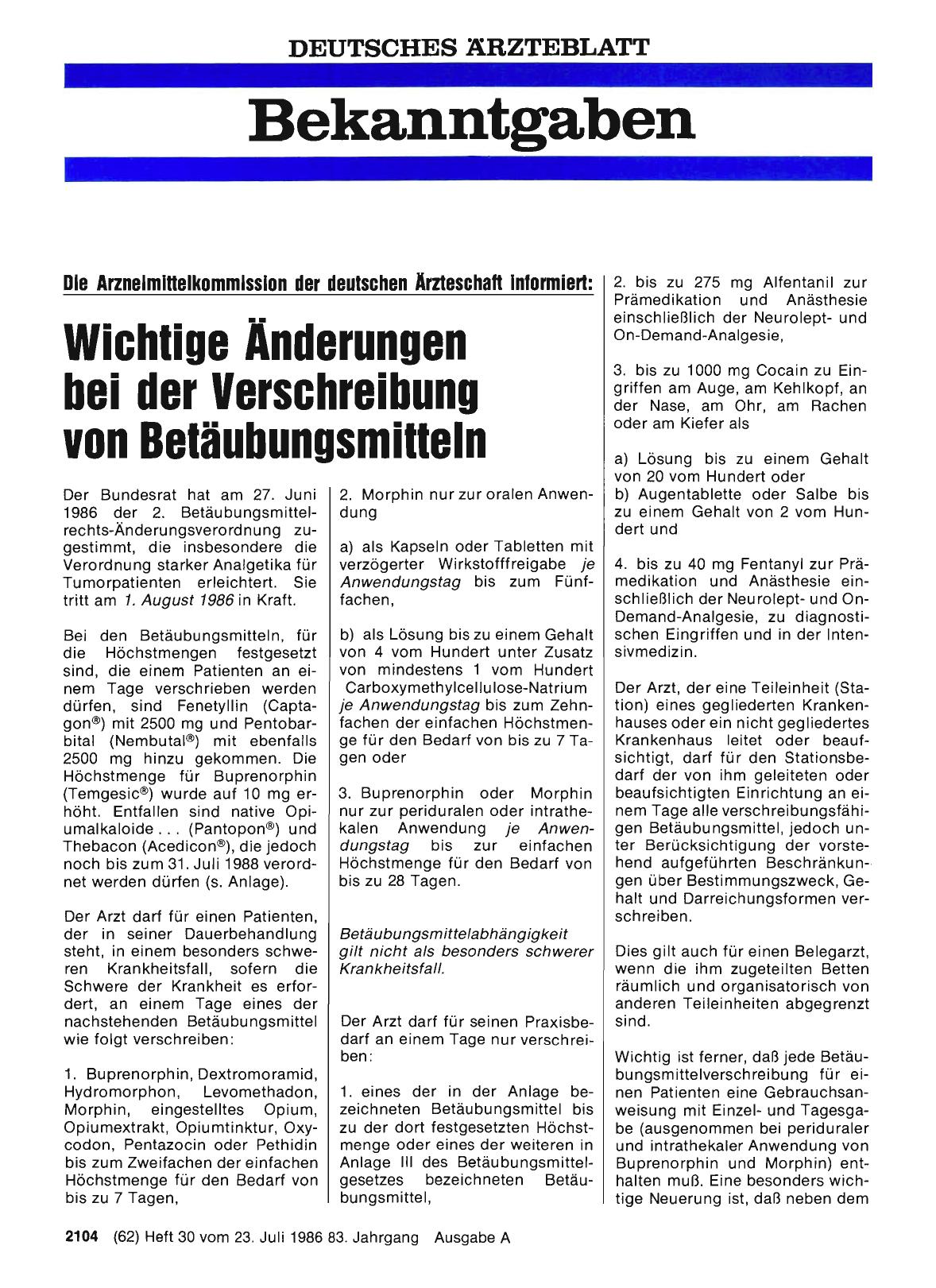 Vorschauseite 1: Wichtige Änderungen bei der Verschreibung von Betäubungsmitteln