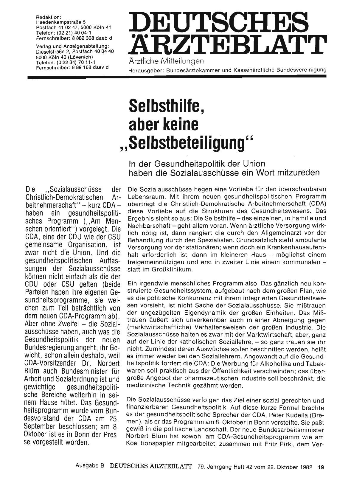 Vorschauseite 1: Selbsthilfe, aber keine „Selbstbeteiligung“: In der Gesundheitspolitik der Union haben die Sozialausschüsse ein Wort mitzureden