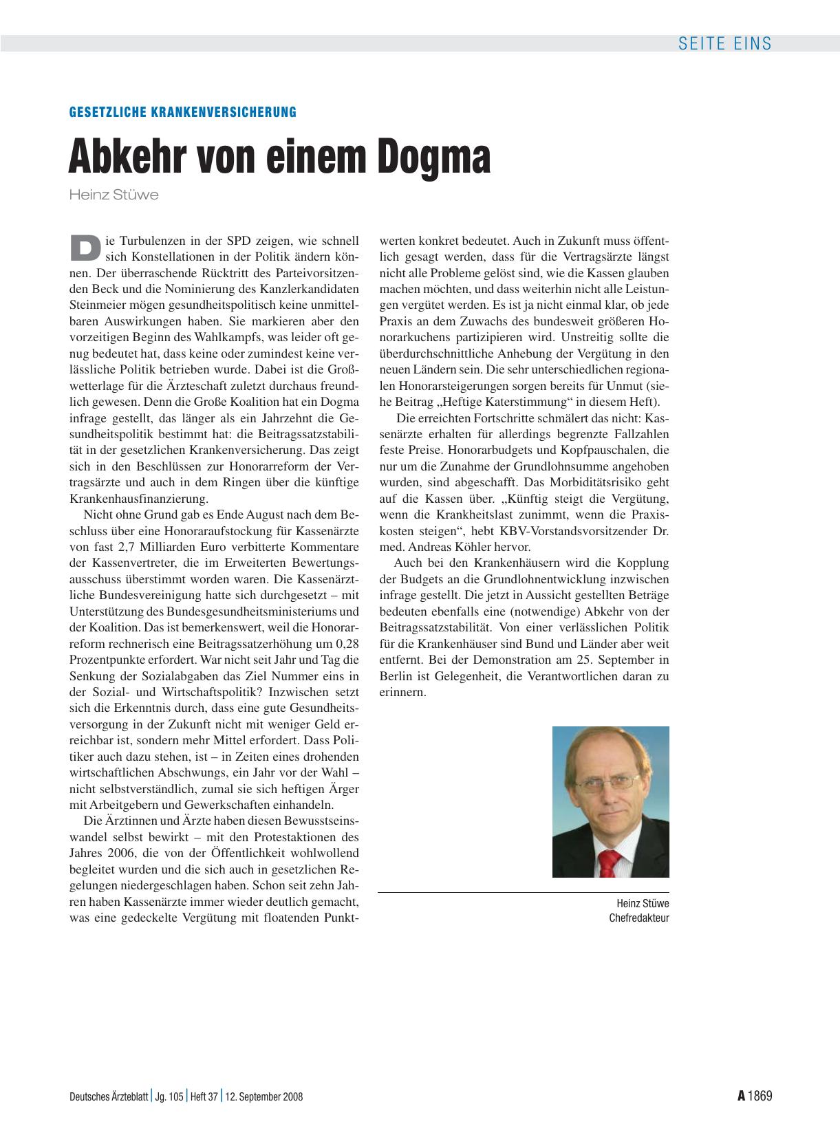Vorschauseite 1: Gesetzliche Krankenversicherung: Abkehr von einem Dogma