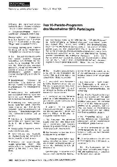 Vorschauseite 1: Das 10-Punkte-Programm des Mannheimer SPD-Parteitages