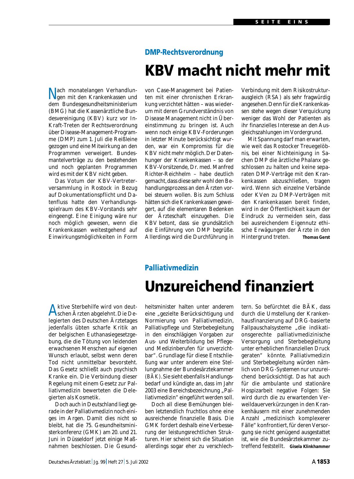 Vorschauseite 1: Palliativmedizin: Unzureichend finanziert