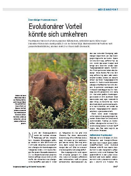 Vorschauseite 1: Übermäßiger Fruktosekonsum: Evolutionärer Vorteil könnte sich umkehren