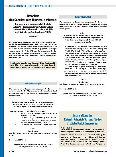 Vorschauseite 1: Bekanntmachungen: Artikel 1 – 2. Änderung der Anforderungen an die Software zur Verordnung von Heilmitteln für Vertragsarztpraxen (Anforderungskatalog) nach § 73 Abs. 8 SGB V (Anl…